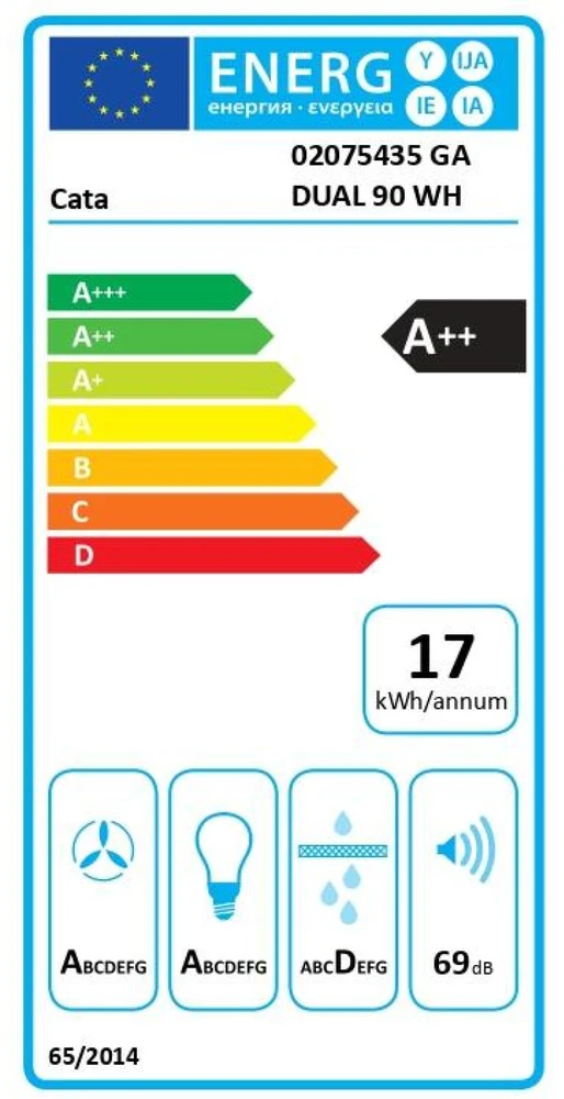 Gartraukis CATA GA DUAL 90 | Hood | Canopy | Energy efficiency class A++ | Plotis 90 cm | Touch sensitive | 805 m³/h | LED | Nerūdijantis plienas