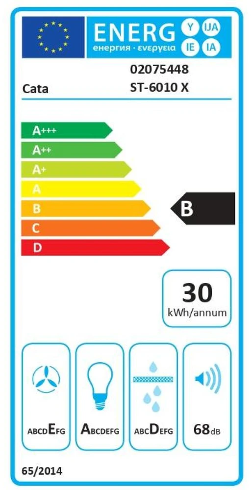 Gartraukis CATA ST-6010 X | Hood | Chimney Wall mounted | Energy efficiency class B | Plotis 60 cm | Mechanical control | 301 m³/h | LED | Nerūdijantis plienas