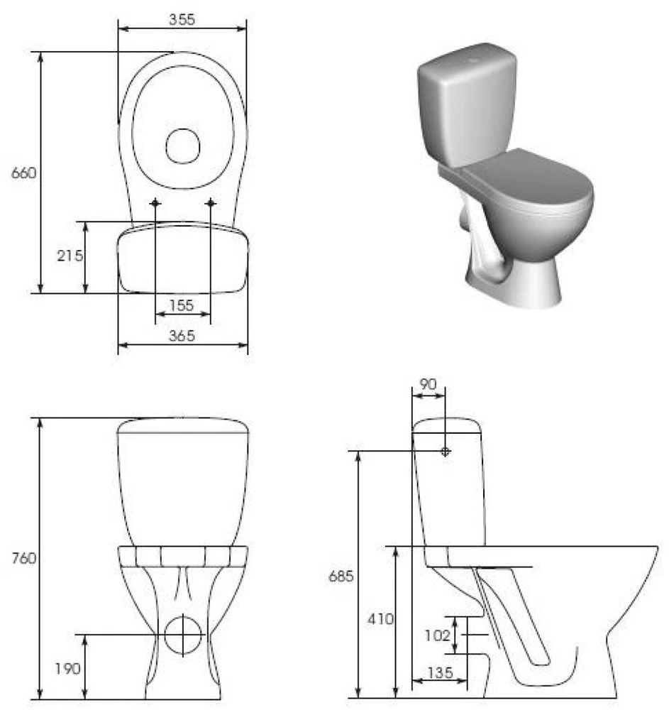 Pastatomas WC Cersanit, Kaskada su dangčiu