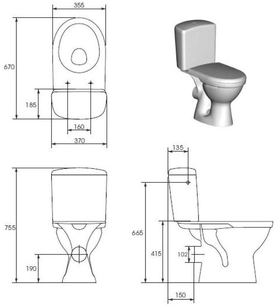 Cersanit Merida WC kompaktiškas komplektas 62,5 cm baltas (K03-014)
