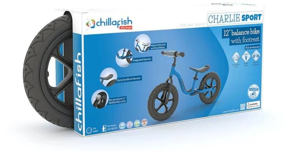 „Chillafish“ – lengvas 12 colių sportinis balansinis dviratis su guminėmis padangomis – tamsiai mėlynas, 1,5–4 metų vaikams (CPCH06NAV)