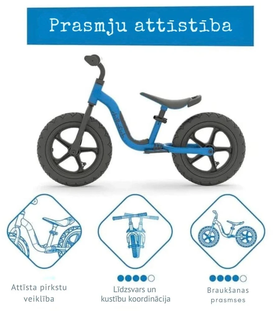 „Chillafish“ – lengvas 12 colių sportinis balansinis dviratis su guminėmis padangomis – tamsiai mėlynas, 1,5–4 metų vaikams (CPCH06NAV)