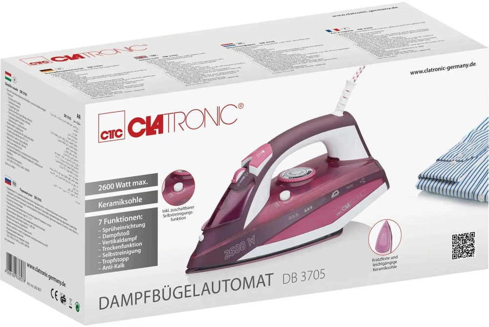 Garų Lygintuvas - Clatronic DB 3705 2600 W Keraminis Padas Rožinė