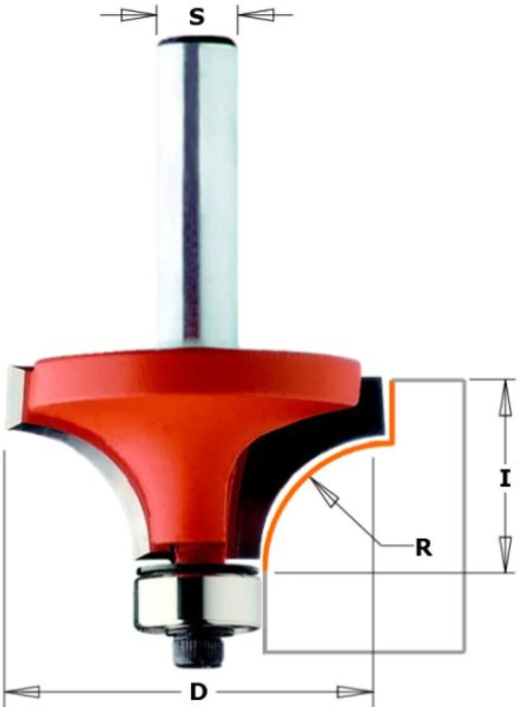 Cmt ROUNDOVER BIT W/BEARING HM S=6 D=16.7 R=2