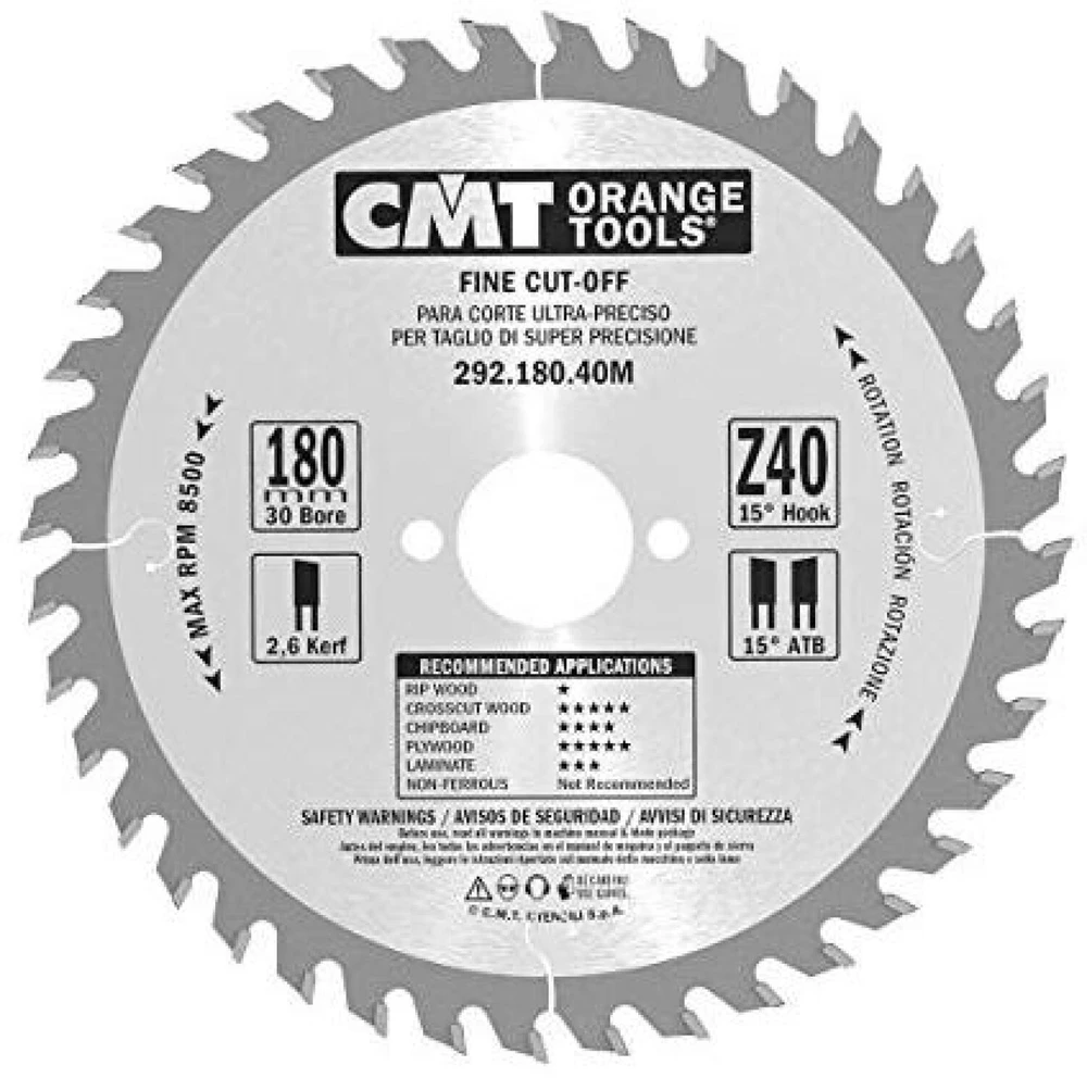 Pjovimo diskas medienai CMT 292; 180x2,6x30; Z40; 15°