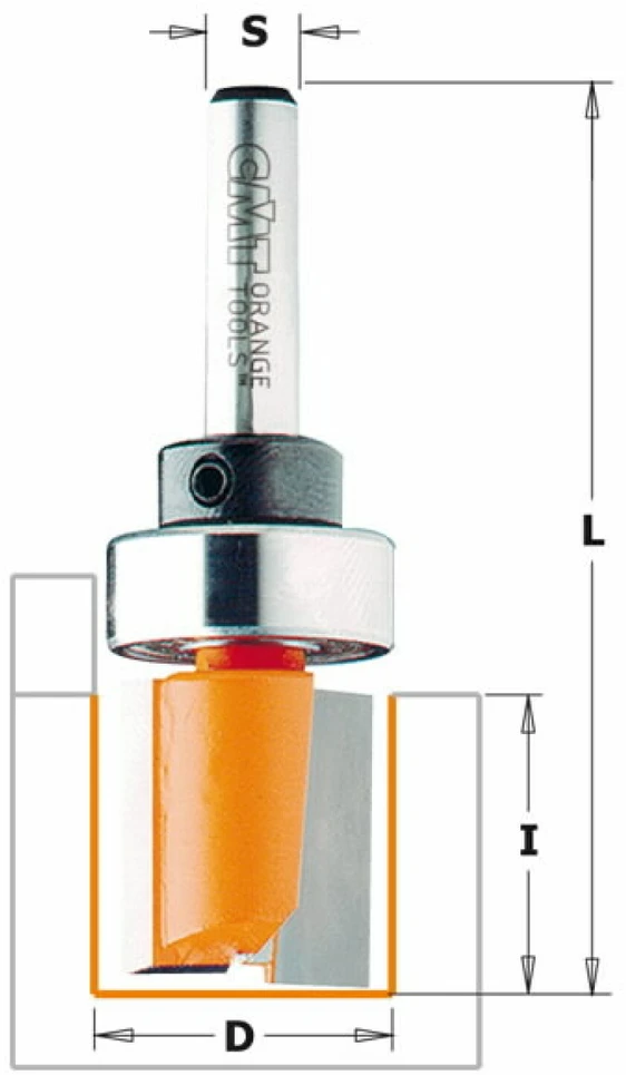 Tiesi pirštinė freza CMT; S=8 mm; D=16 mm; su guoliu