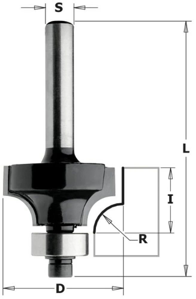 Apvalinimo freza CMT Contractor K938-380; R=12,7; S=8; D=38,1 mm; su guoliu