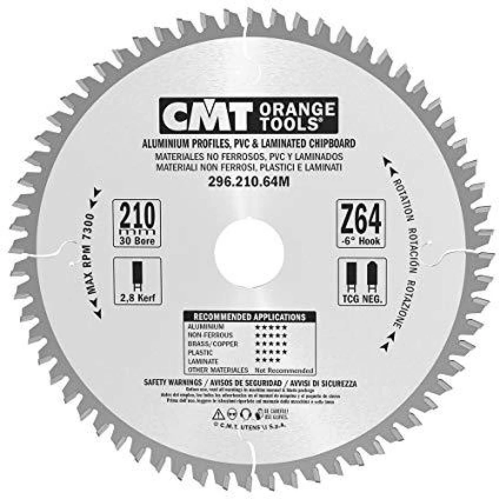 Pjovimo diskas aliuminiui CMT 296; 210x2,8x30; Z64; -6°