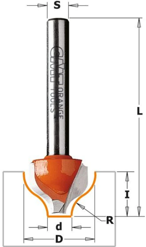 Kampų formavimo freza CMT; S=12 mm; D=19 mm; R=3,2 mm