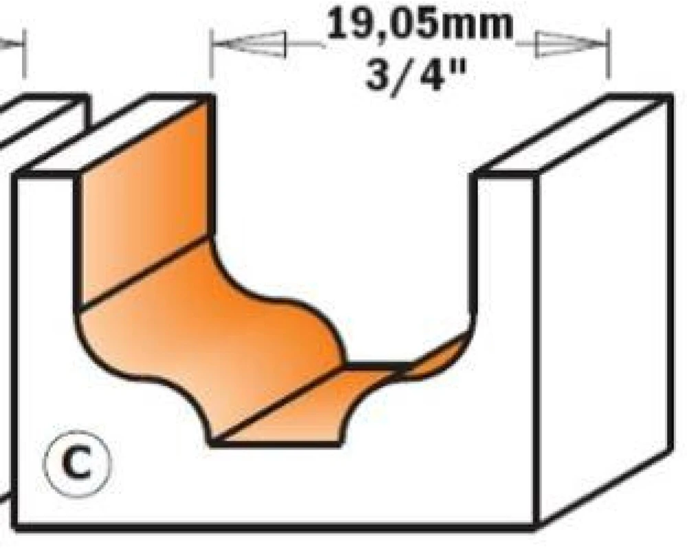 Kampų formavimo freza CMT; S=12 mm; D=19 mm; R=3,2 mm