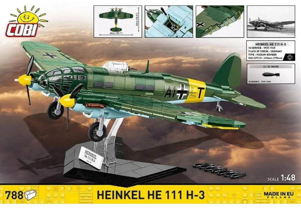 Cobi Klocki „Heinkel he 111 h-3“ 788 dalių statybiniai kaladėlės