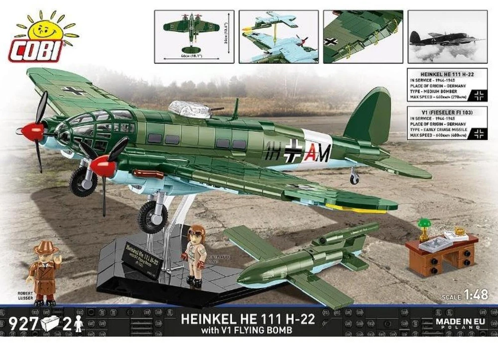 Cobi Klocki „Heinkel he 111 h-22“ su v1 skraidančia bomba, 927 dalys