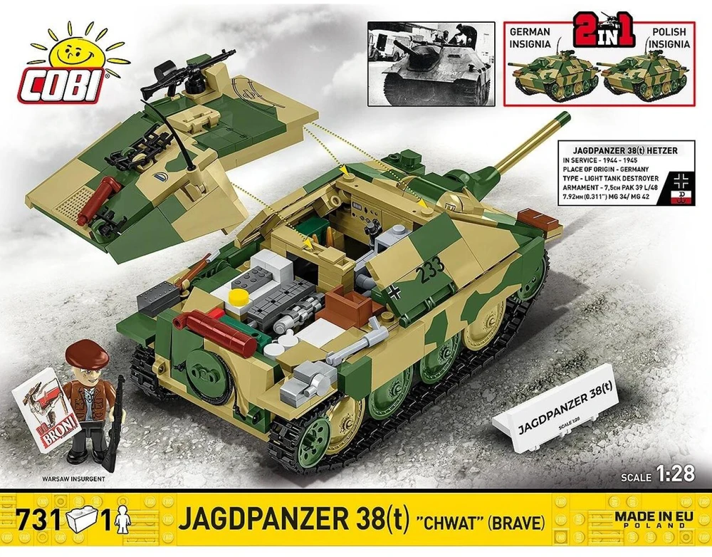 Cobi „Jagdpanzer 38(t) Chwat“ – 731 kaladėlių konstruktorius