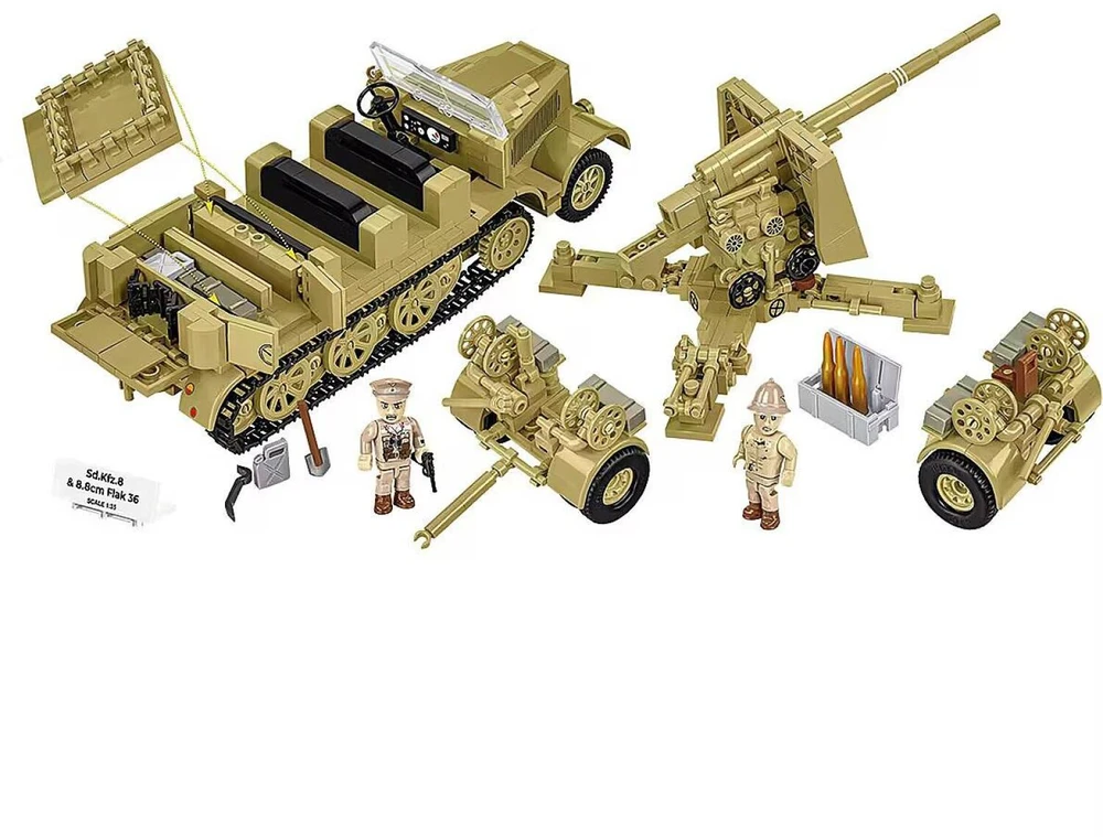 Cobi Klocki Sd.kfz.8 vilkimo blokai 8,8 cm priešlėktuvinės gynybos 36, 975 vienetai