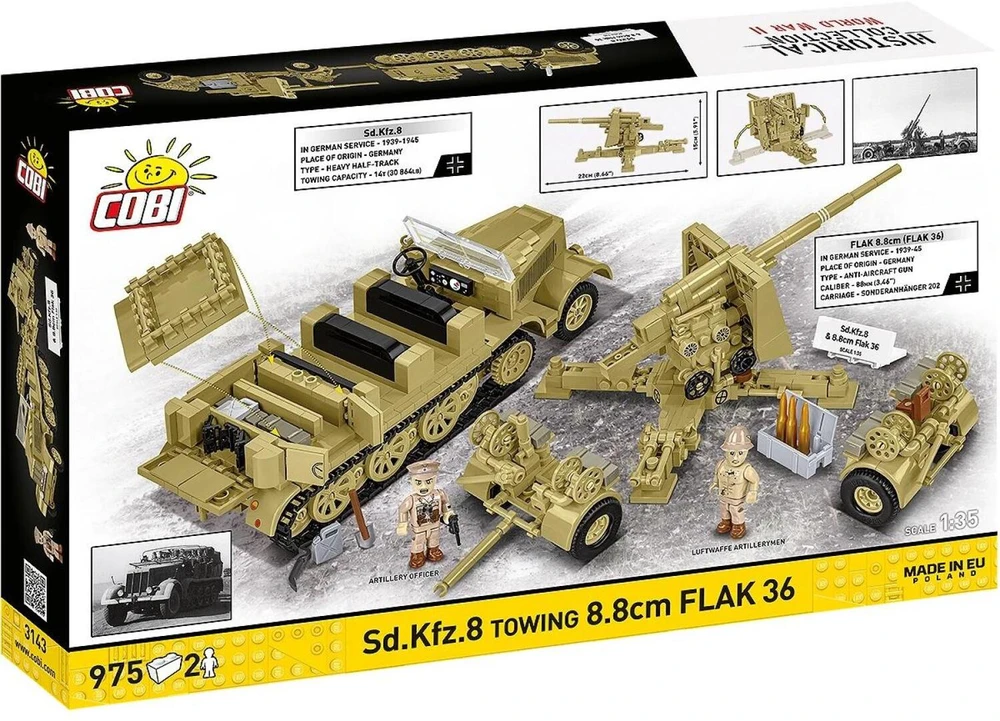 Cobi Klocki Sd.kfz.8 vilkimo blokai 8,8 cm priešlėktuvinės gynybos 36, 975 vienetai