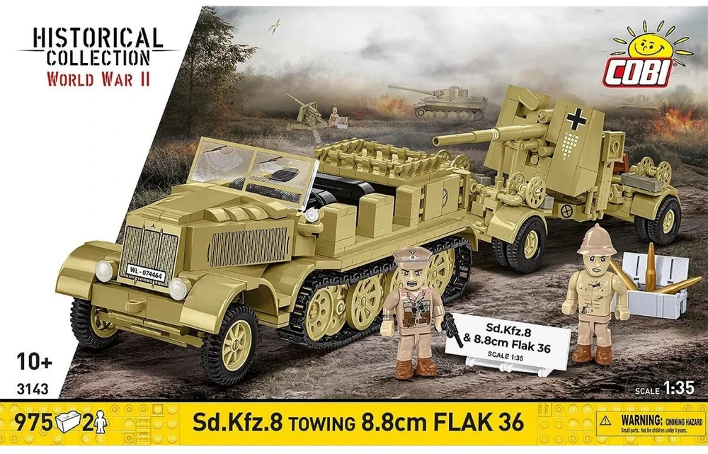 Cobi Klocki Sd.kfz.8 vilkimo blokai 8,8 cm priešlėktuvinės gynybos 36, 975 vienetai