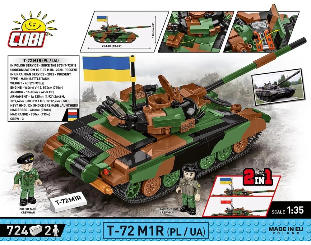 COBI 2624 Ginkluotųjų pajėgų T-72M1R tankas (PL/UA) 724 blokai