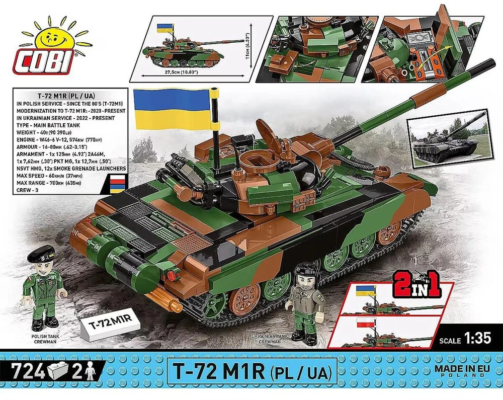COBI 2624 Ginkluotųjų pajėgų T-72M1R tankas (PL/UA) 724 blokai