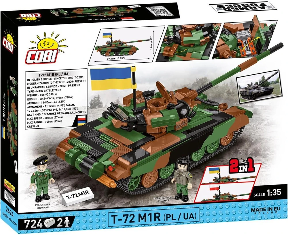 COBI 2624 Ginkluotųjų pajėgų T-72M1R tankas (PL/UA) 724 blokai