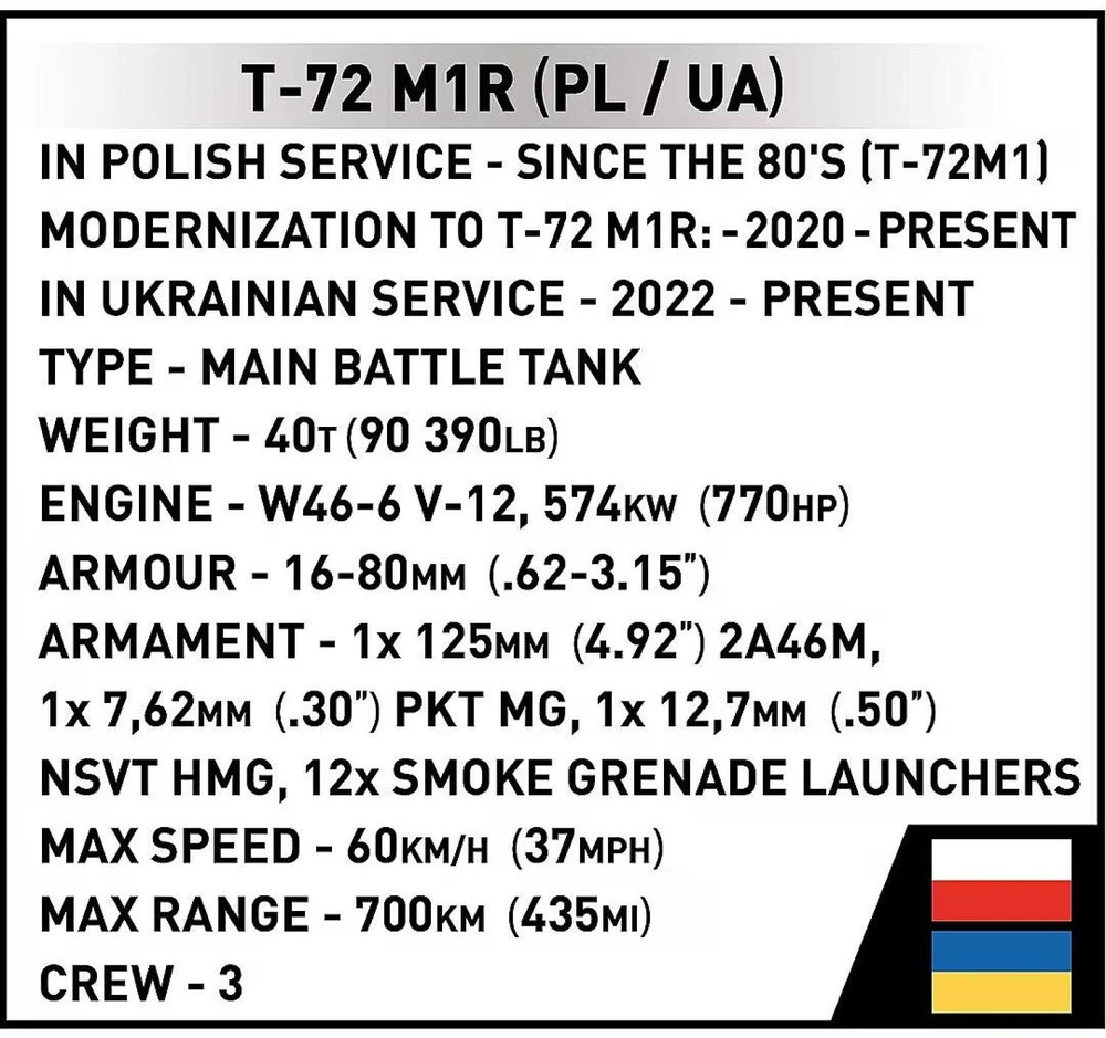 COBI 2624 Ginkluotųjų pajėgų T-72M1R tankas (PL/UA) 724 blokai