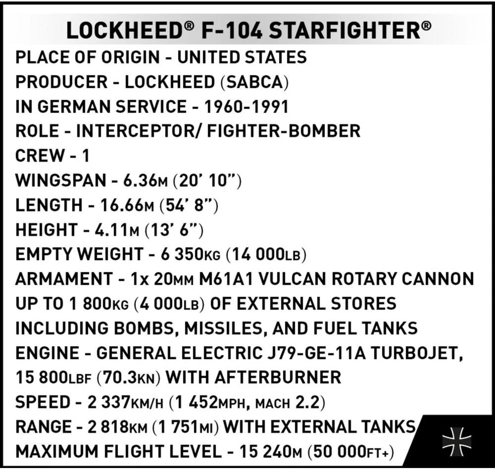 COBI ARMEDIATE FORCES Lockheed F104 Starfight 428 5904