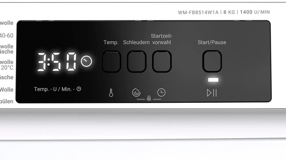 Daewoo Skalbimo mašina WM-FB8514W1A-DE 10843351, 8kg, 1400 aps/min, A, 76dB, 48L, 47kWh, 15 programų, skaitmeninis ekranas