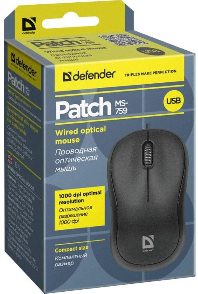 Kompiuterio Pelė - Defender PATCH MS-759 Juoda Optinė 1000dpi 3P