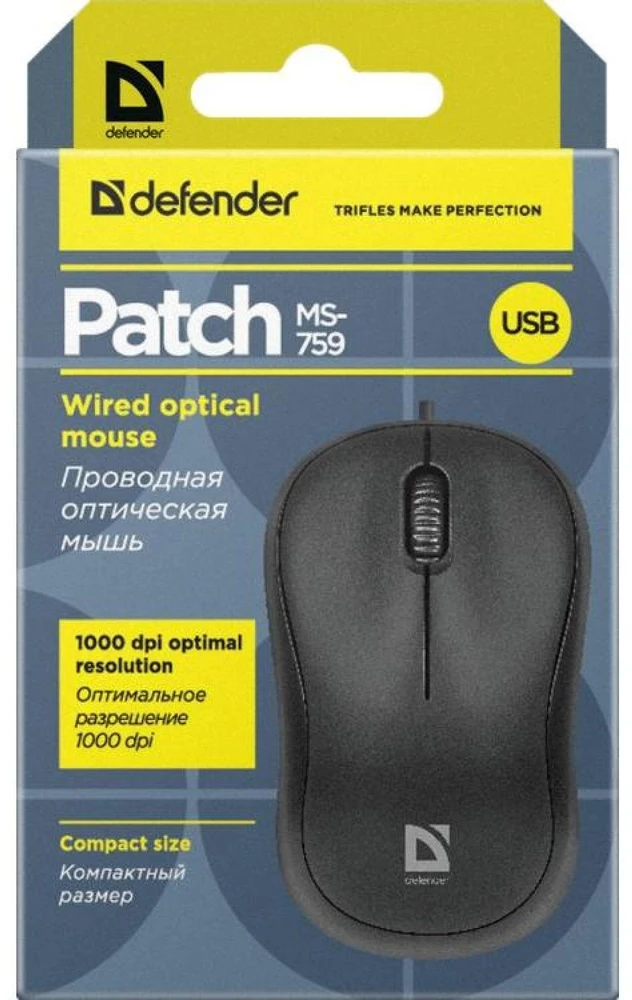Kompiuterio Pelė - Defender PATCH MS-759 Juoda Optinė 1000dpi 3P