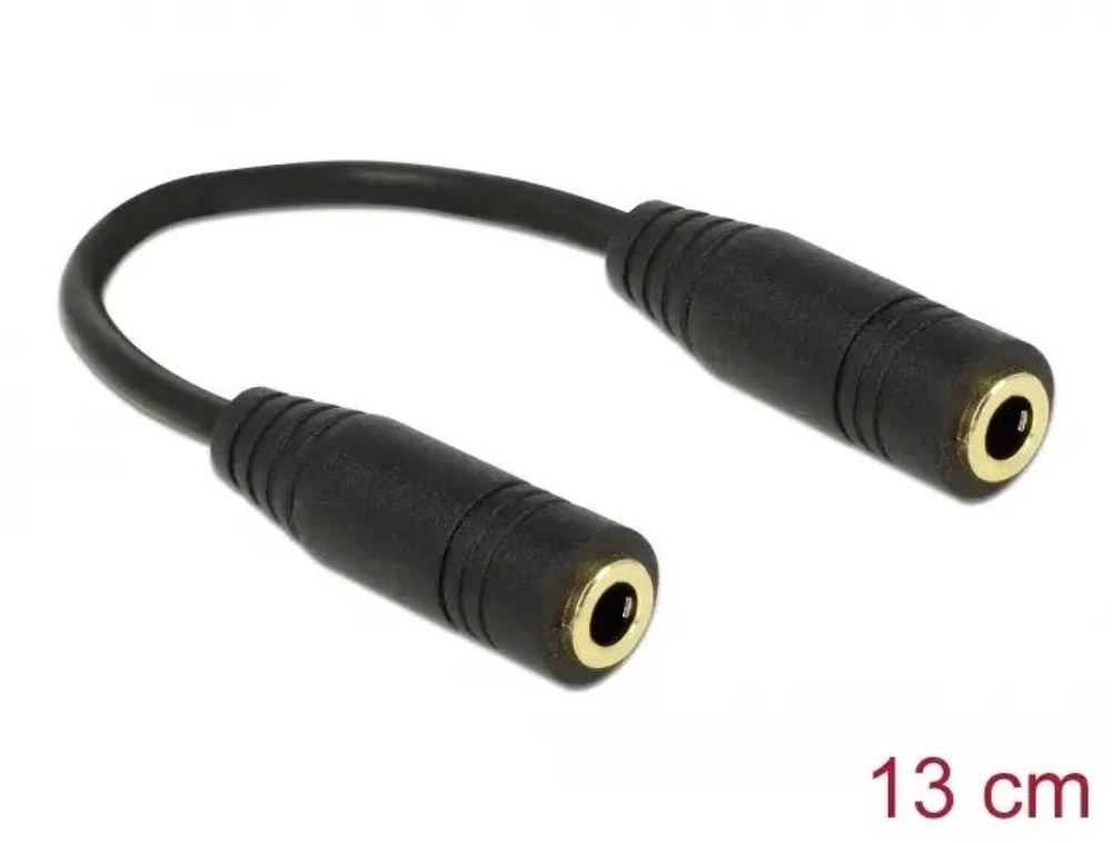 ADAPTERIS MINIJACK 3.5MM(F) 4PIN->MINIJACK 3.5MM(F) 4PIN NA CABLE 13CM JUODA DELOCK