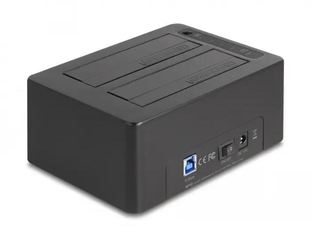 DeLOCK USB dviguba dokingo stotis 2 x SATA HDD / SSD su klonavimo funkcija ir kortelių skaitytuvu + papildomu USB prievadu, HDD, SSD, Serial ATA III, 2.5, 3.5", USB 3.2 Gen 1 (3.1 Gen 1) Type-B, juoda, plastikas