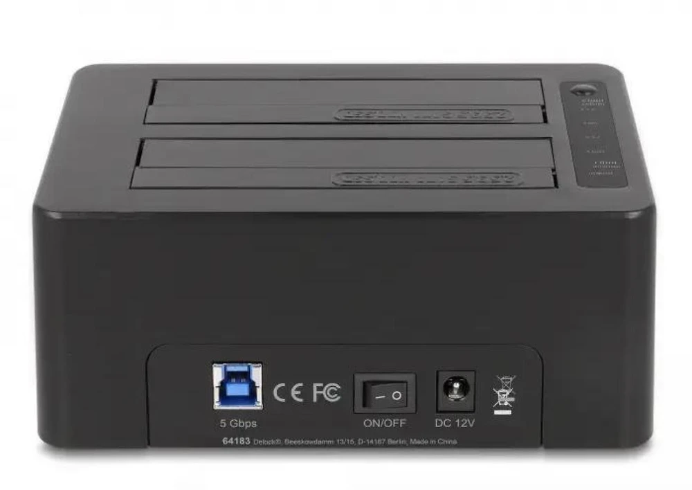DeLOCK USB dviguba dokingo stotis 2 x SATA HDD / SSD su klonavimo funkcija ir kortelių skaitytuvu + papildomu USB prievadu, HDD, SSD, Serial ATA III, 2.5, 3.5", USB 3.2 Gen 1 (3.1 Gen 1) Type-B, juoda, plastikas