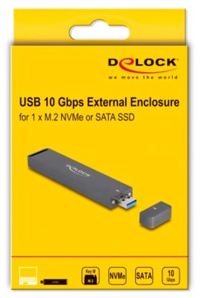 Delock Externes Gehäuse M.2 NVMe PCle SSD, SATA SSD (grau, mit USB Typ A-Stecker)