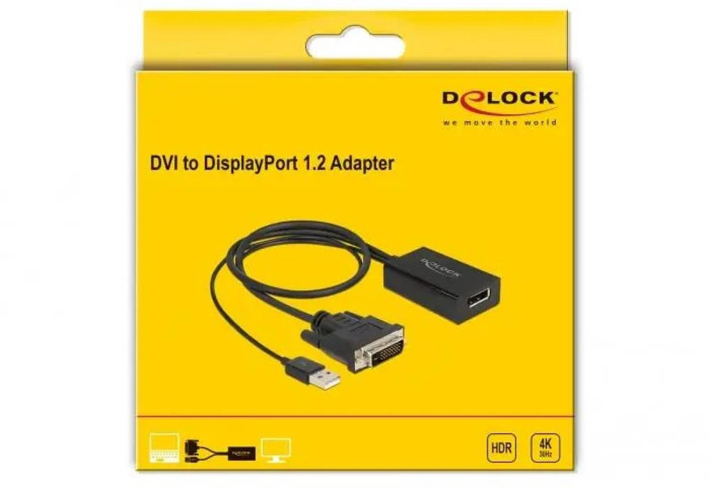 Delock Adapteris DVI kištukas prie DisplayPort 1.2 moteriškas juodas 4K 50 cm