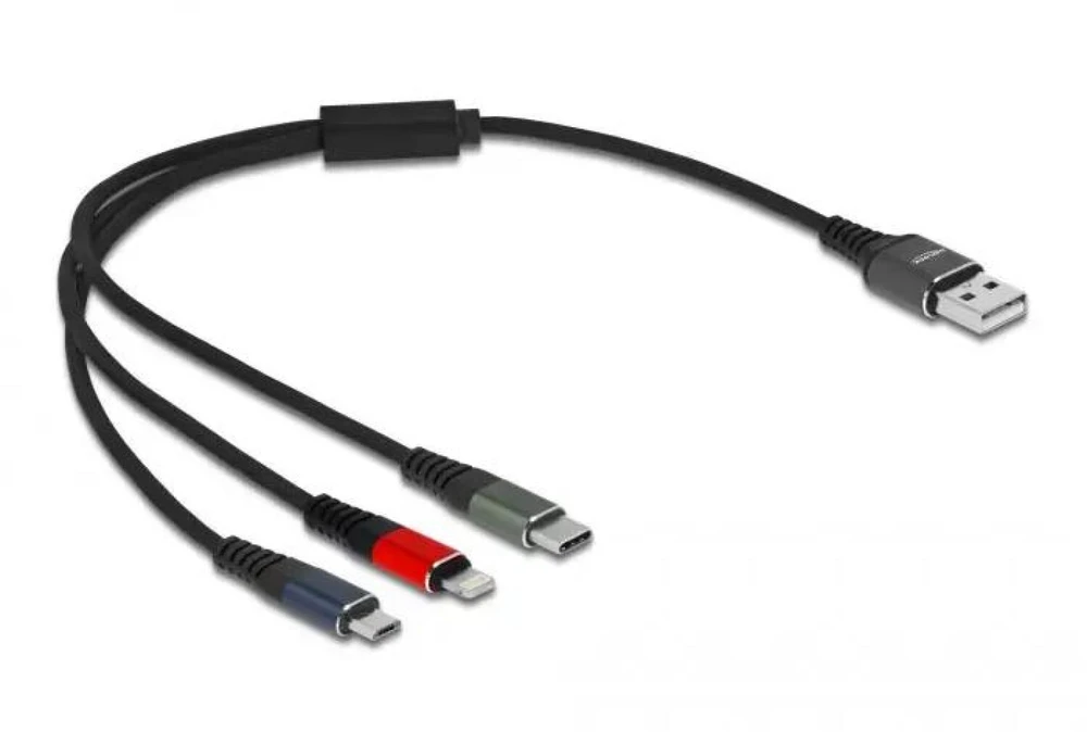 „Delock“ USB įkrovimo laidas „3 viename“, skirtas „Lightning“ / „MicroUSB“ / „Type-C“, 30 cm, 3 spalvų