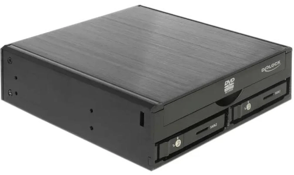 Delock 5,25 colio skyrius, skirtas 1 x 5,25 colio plonam diskui + 2 x 2,5 colio SATA HDD / SSD (47230)
