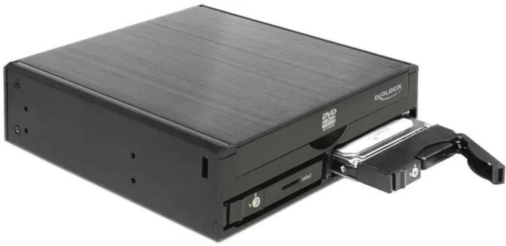 Delock 5,25 colio skyrius, skirtas 1 x 5,25 colio plonam diskui + 2 x 2,5 colio SATA HDD / SSD (47230)