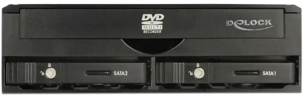 Delock 5,25 colio skyrius, skirtas 1 x 5,25 colio plonam diskui + 2 x 2,5 colio SATA HDD / SSD (47230)