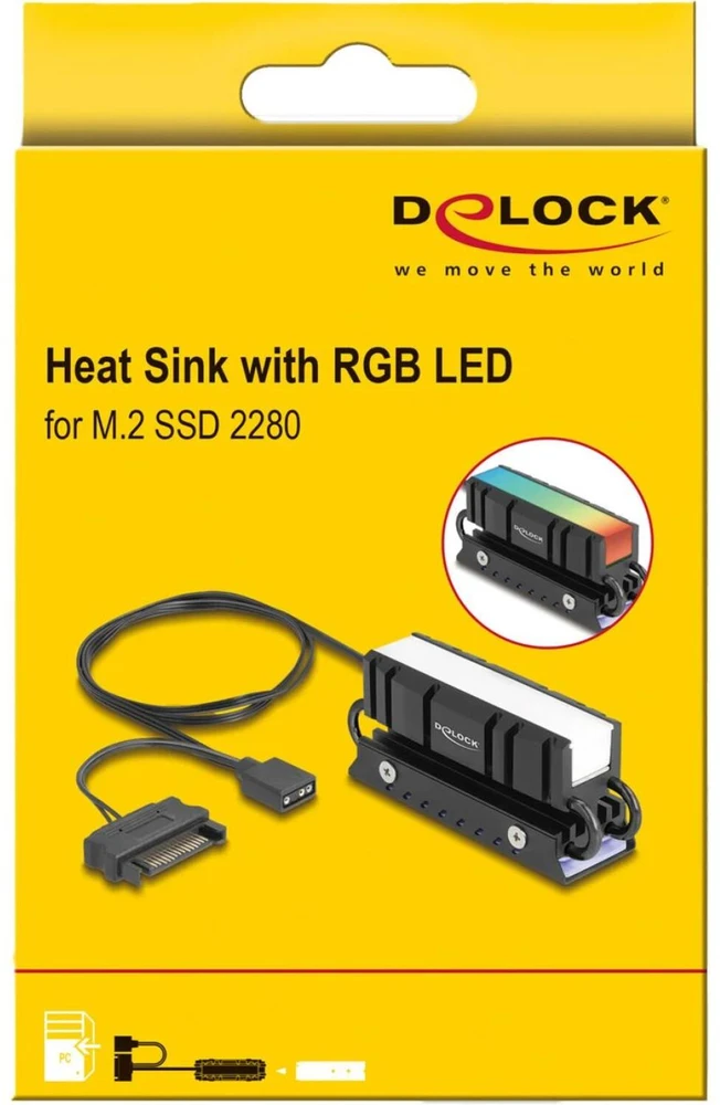 Vaizdo plokštė Delock M.2 Kühlkörper für SSD 2280 mit RGB LED Beleuchtung