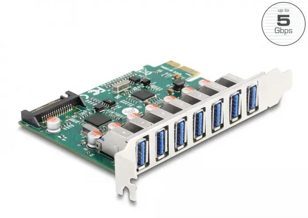 „Delock DeLOCK PCI Express x1“ kortelė, skirta 7 išoriniams USB 5 Gbps A tipo lizdams, USB valdiklis