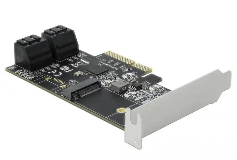Delock 4 prievadų SATA ir 1 lizdas M.2 Key B PCI Express x4 kortelė