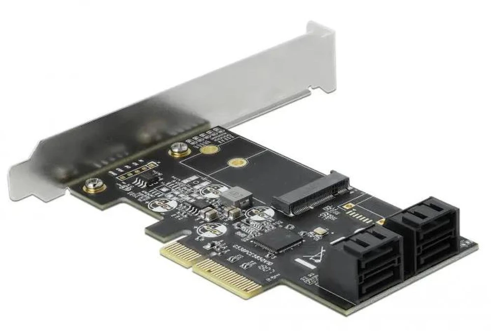 Delock 4 prievadų SATA ir 1 lizdas M.2 Key B PCI Express x4 kortelė