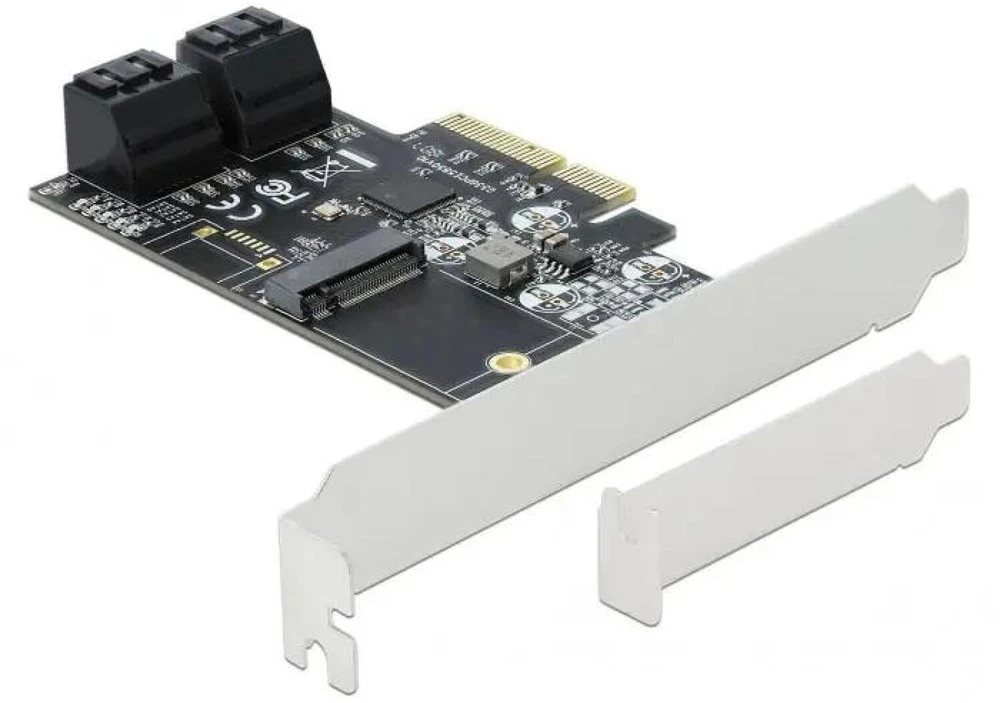 Delock 4 prievadų SATA ir 1 lizdas M.2 Key B PCI Express x4 kortelė