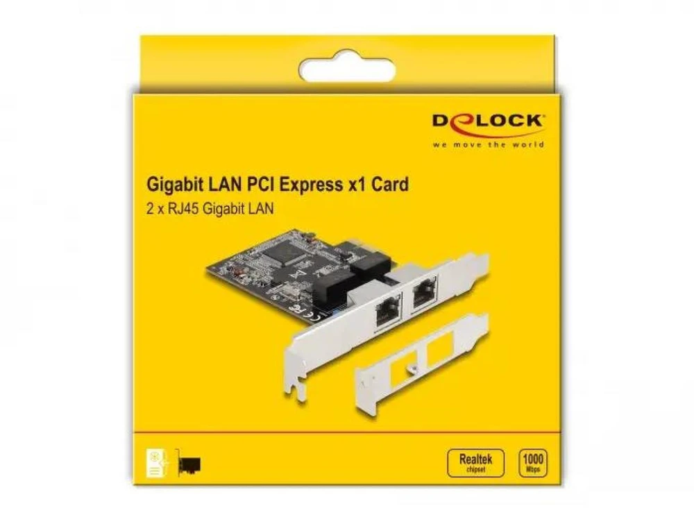 Tinklo plokštė Delock DeLOCK PCIE x1 į 2x RJ45 Gbit, tinklo kamera
