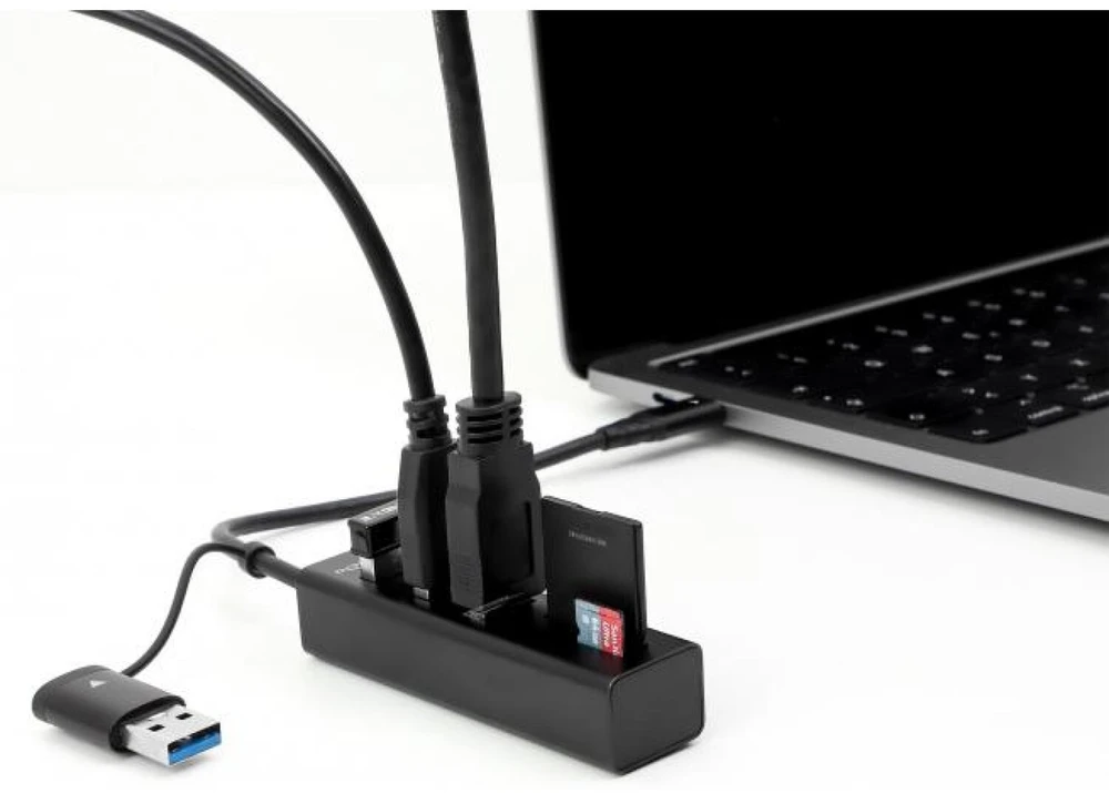 Delock 3 prievadų USB 3.2 Gen 1 Hub + SD ir Micro SD kortelių skaitytuvas