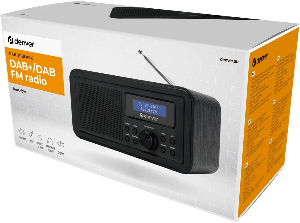 Skaitmeninis DAB+ radijas Denver DAB-30, juodas