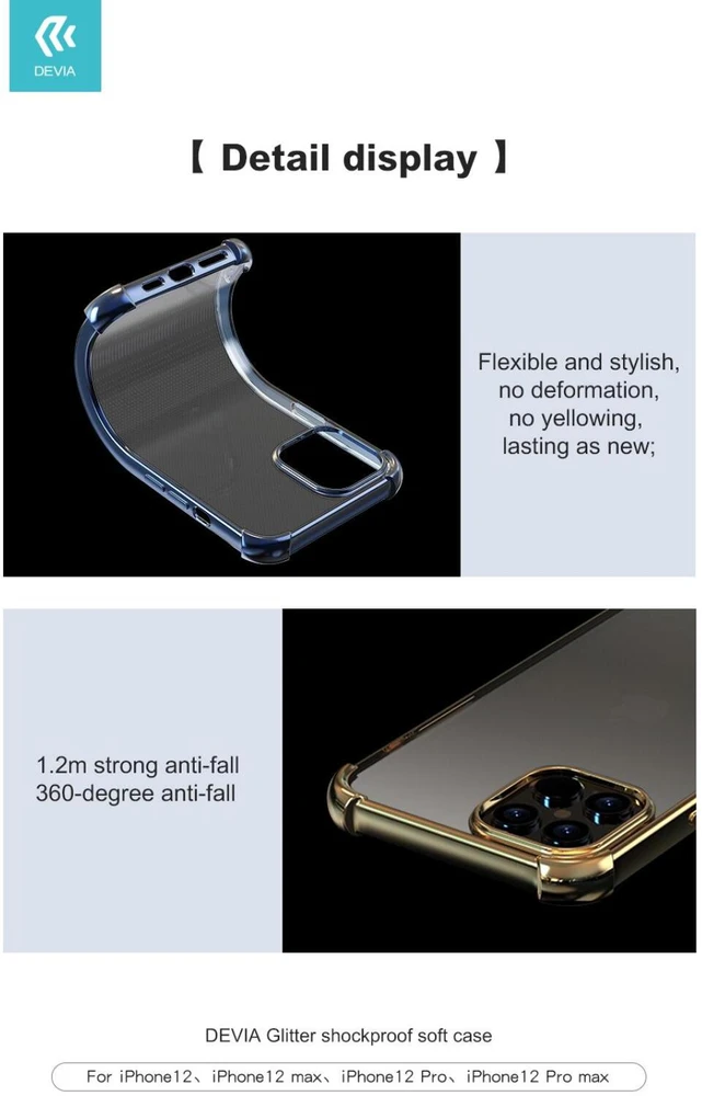 Devia blizgus apsauginis dėklas iPhone 12 Pro Max, auksinis