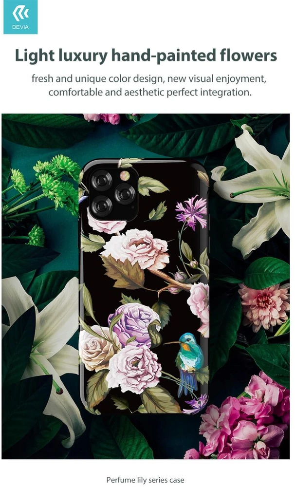Rožinis iPhone 11 Pro Max dėklas Devia Perfume Lily serijos