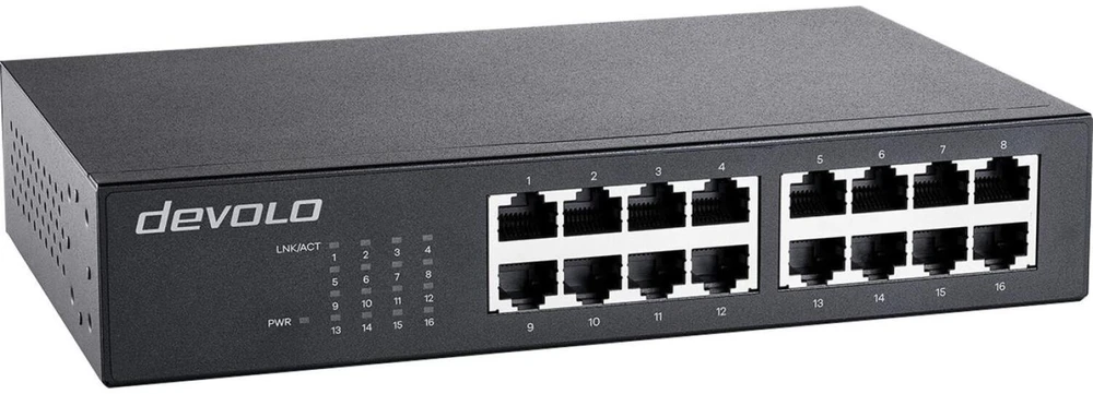 Šakotuvas „devolo“ Ethernet komutatorius, 16 prievadų, 16x gigabito Ethernet