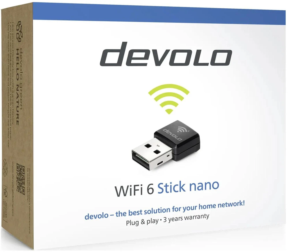 Devolo WiFi 6 Stick nano 7270, USB Wi-Fi adapteris, 1201 MBit/s, 573.5 MBit/s, 2.4 GHz, 5 GHz, IEEE802.11ax, IEEE802.11ac