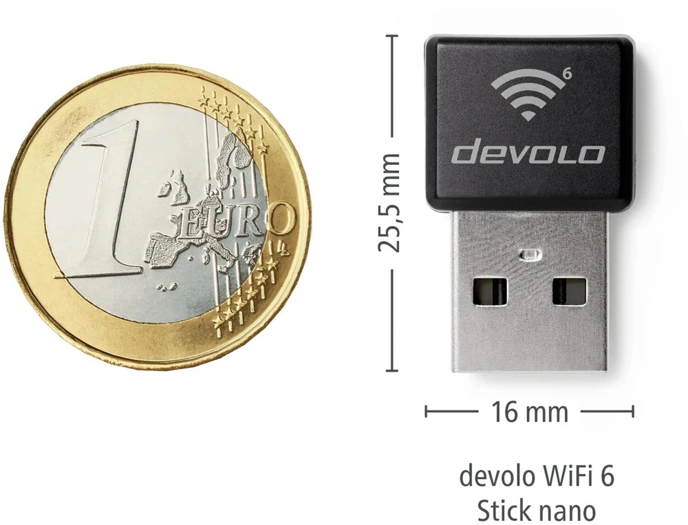 Devolo WiFi 6 Stick nano 7270, USB Wi-Fi adapteris, 1201 MBit/s, 573.5 MBit/s, 2.4 GHz, 5 GHz, IEEE802.11ax, IEEE802.11ac